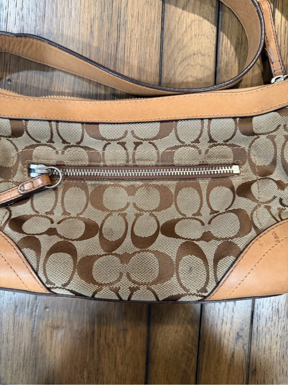 Coach Tan Signature Jacquard Crossbody with Leather Trim Authentic - Picture 6 of 16